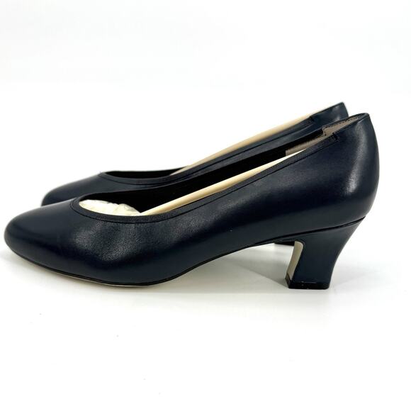 Vtg 925 So Soft Womens Olivia Shoes 8.5W Navy Leather Comfort Slip On Pump Heels - Picture 4 of 11